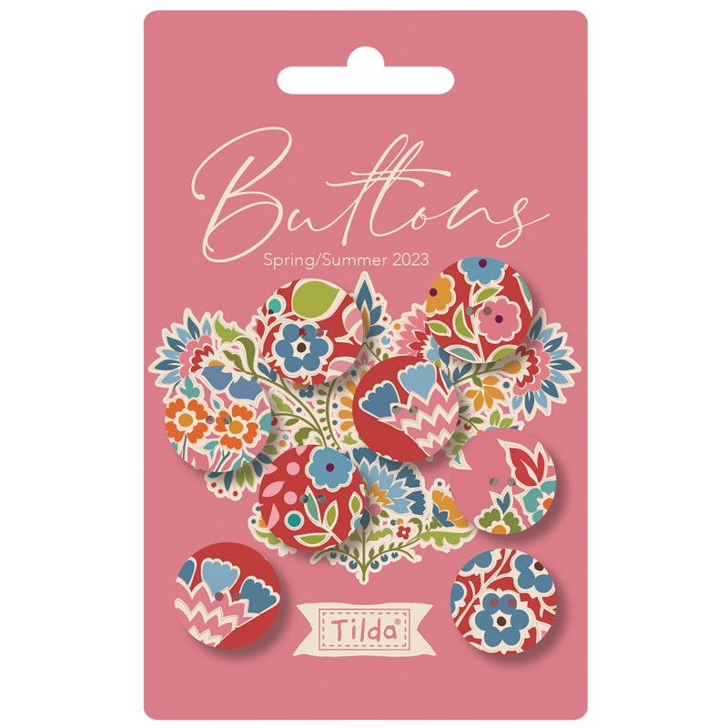 Tilda Pie in the Sky Buttons 18mm Pack of 8 in Red