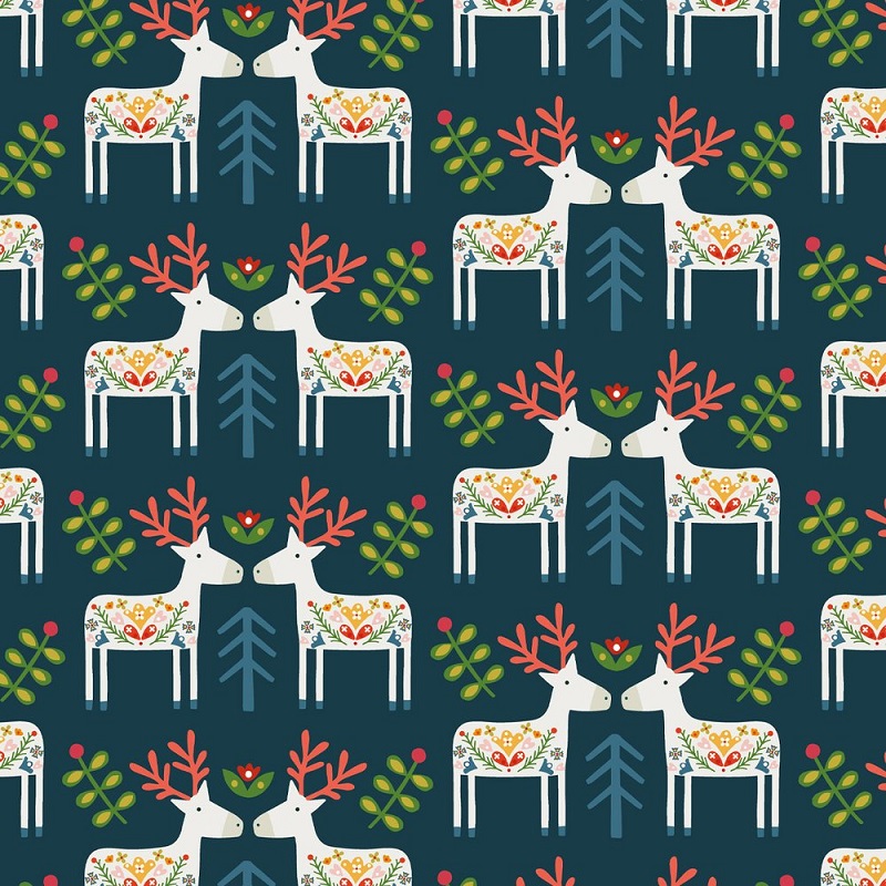 Dashwood Studio Christmas Winter Folk Reindeer Pairs on Navy
