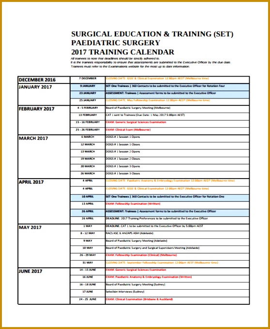 5 Annual Training Calendar Template format FabTemplatez