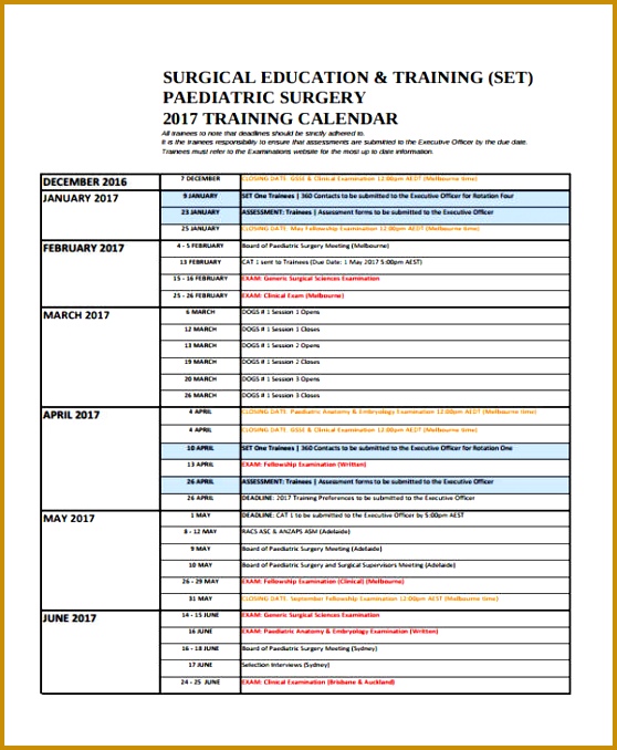 5 Annual Training Calendar Template format FabTemplatez