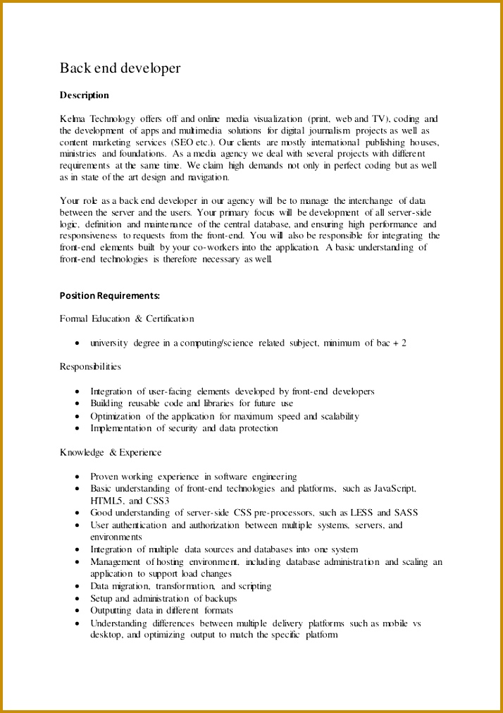 7 Back End Developer Job Description FabTemplatez