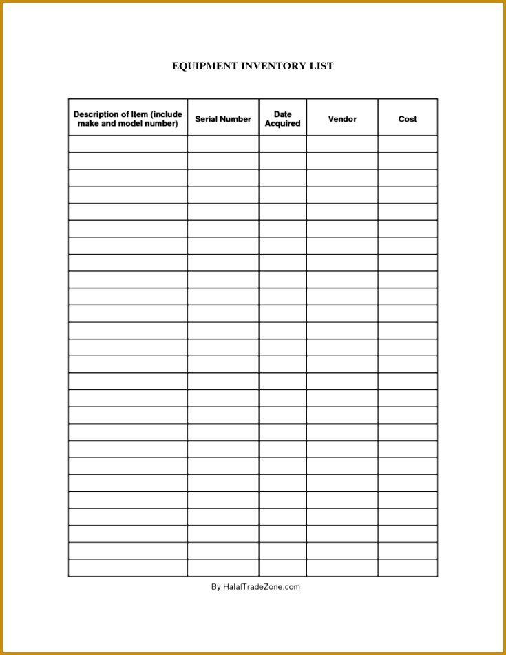 5 Blank Inventory Sheets FabTemplatez