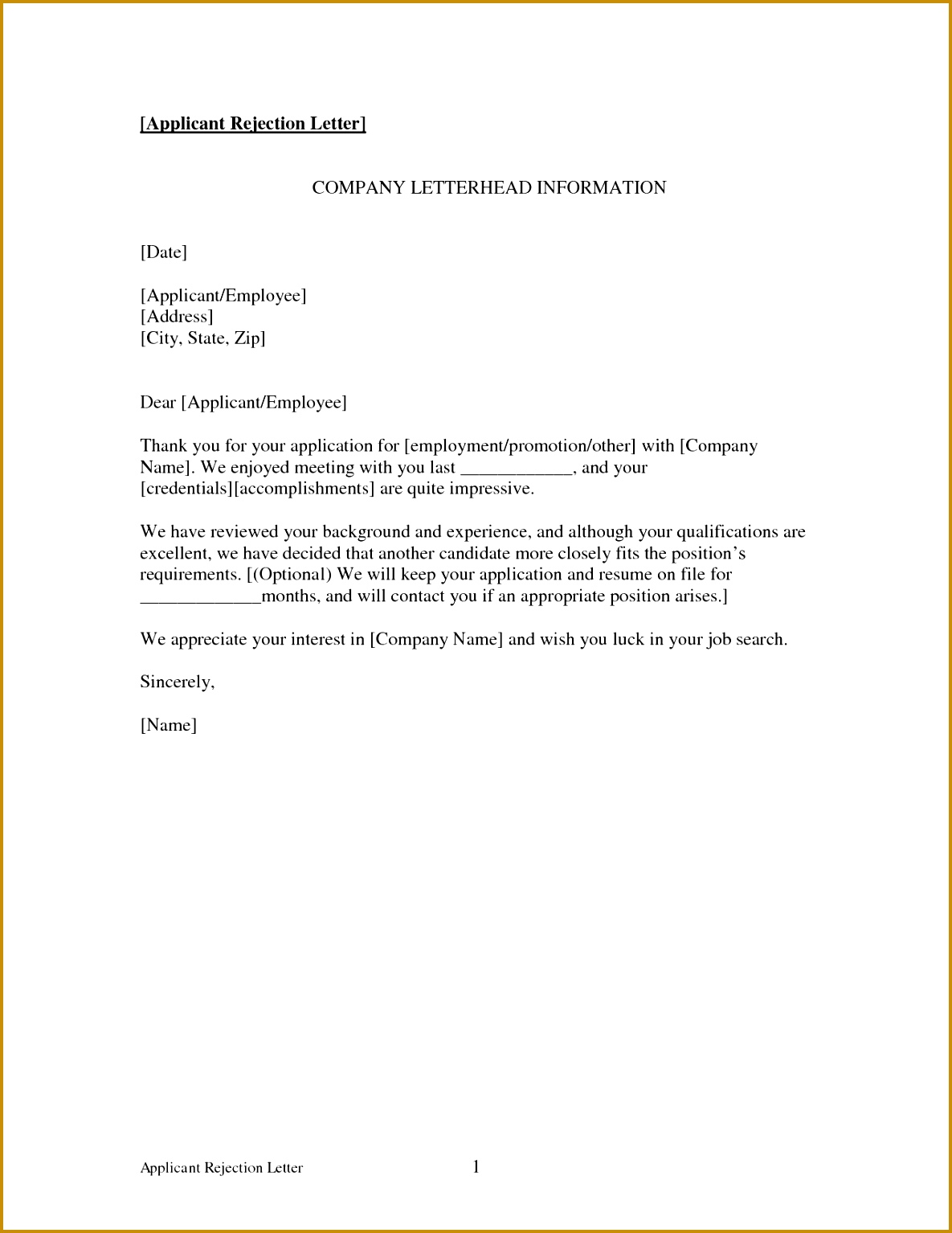 6 Sample Internship Rejection Letter FabTemplatez