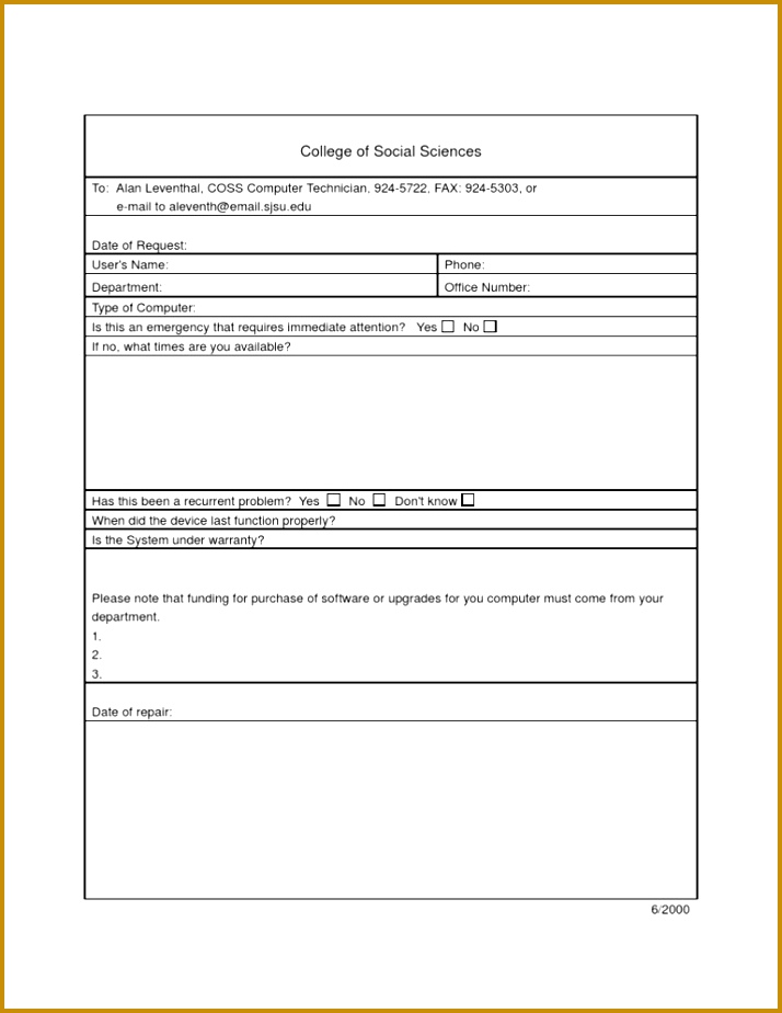 6 Service Call form Template FabTemplatez