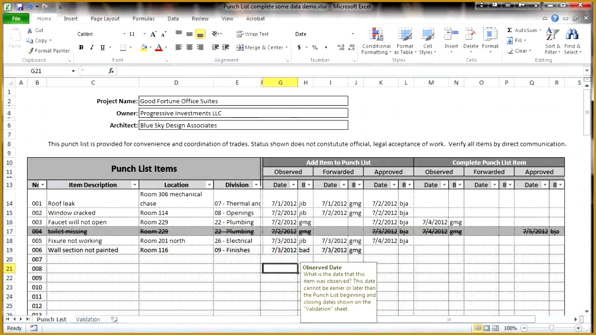 6 Snag List format FabTemplatez