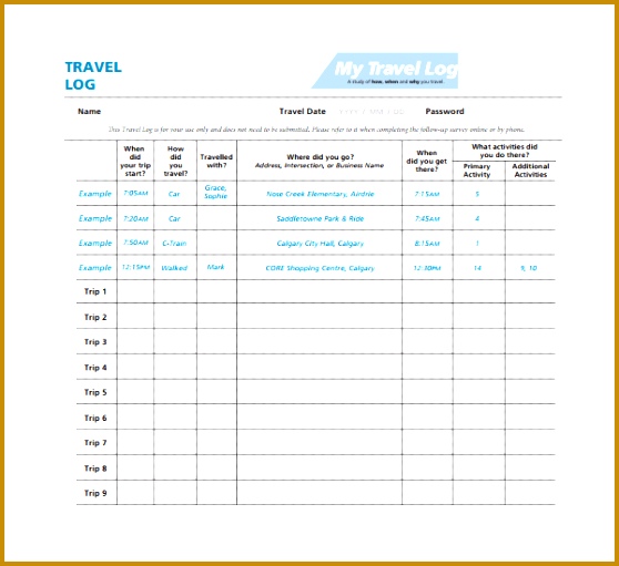 4 Vacation Log Template FabTemplatez