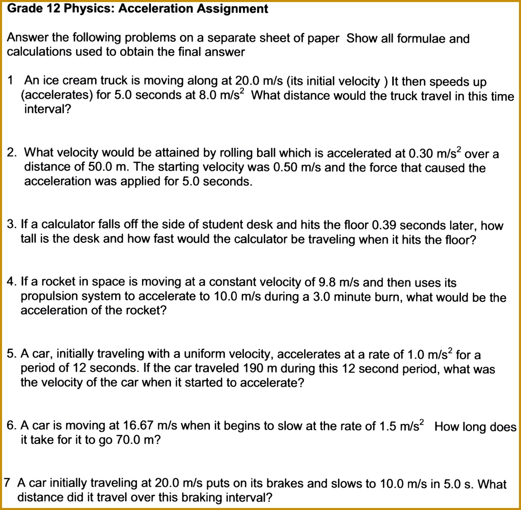 6 Velocity and Acceleration Calculation Worksheet Answers