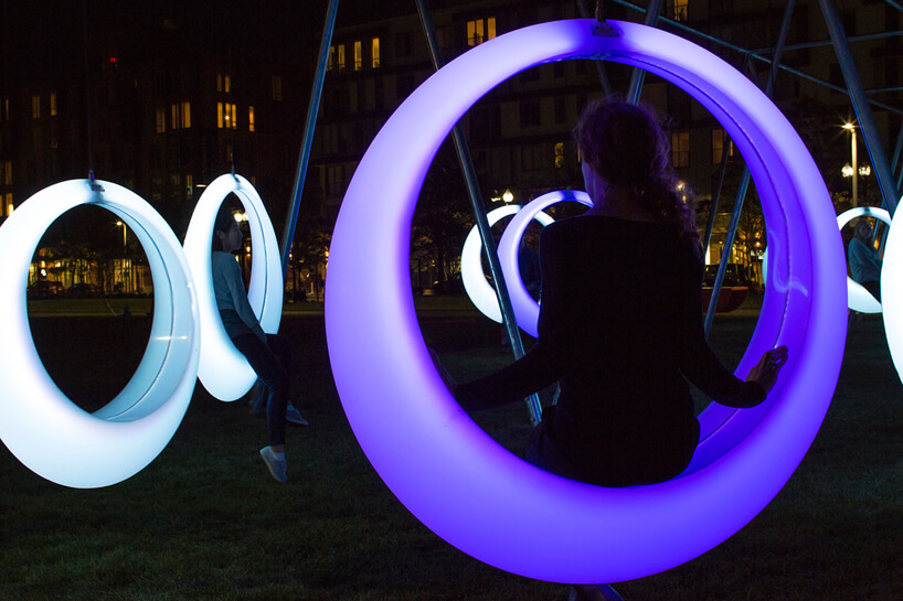 Illuminated ringshaped swings in Boston
