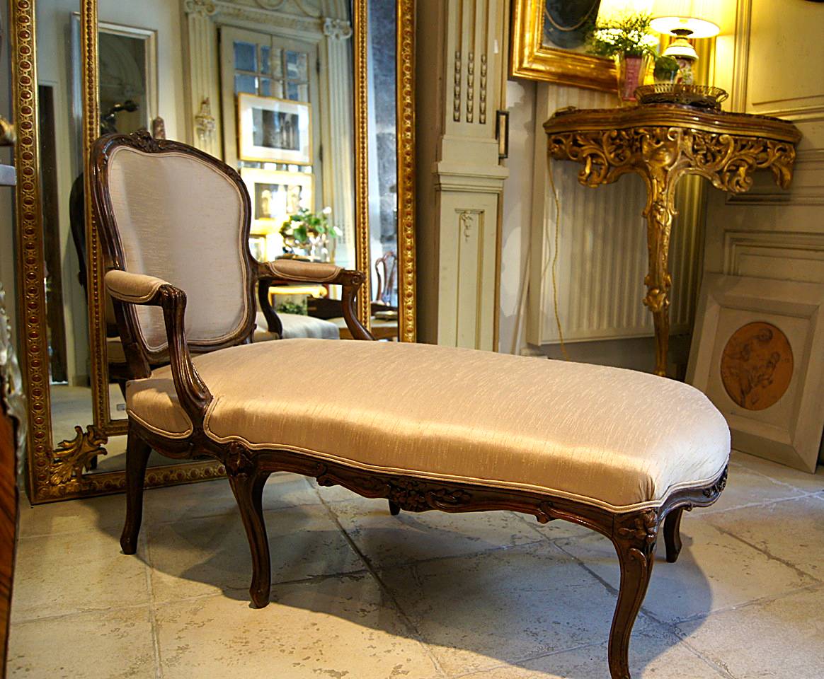 Rare, French, Louis XV period chairback chaise longue