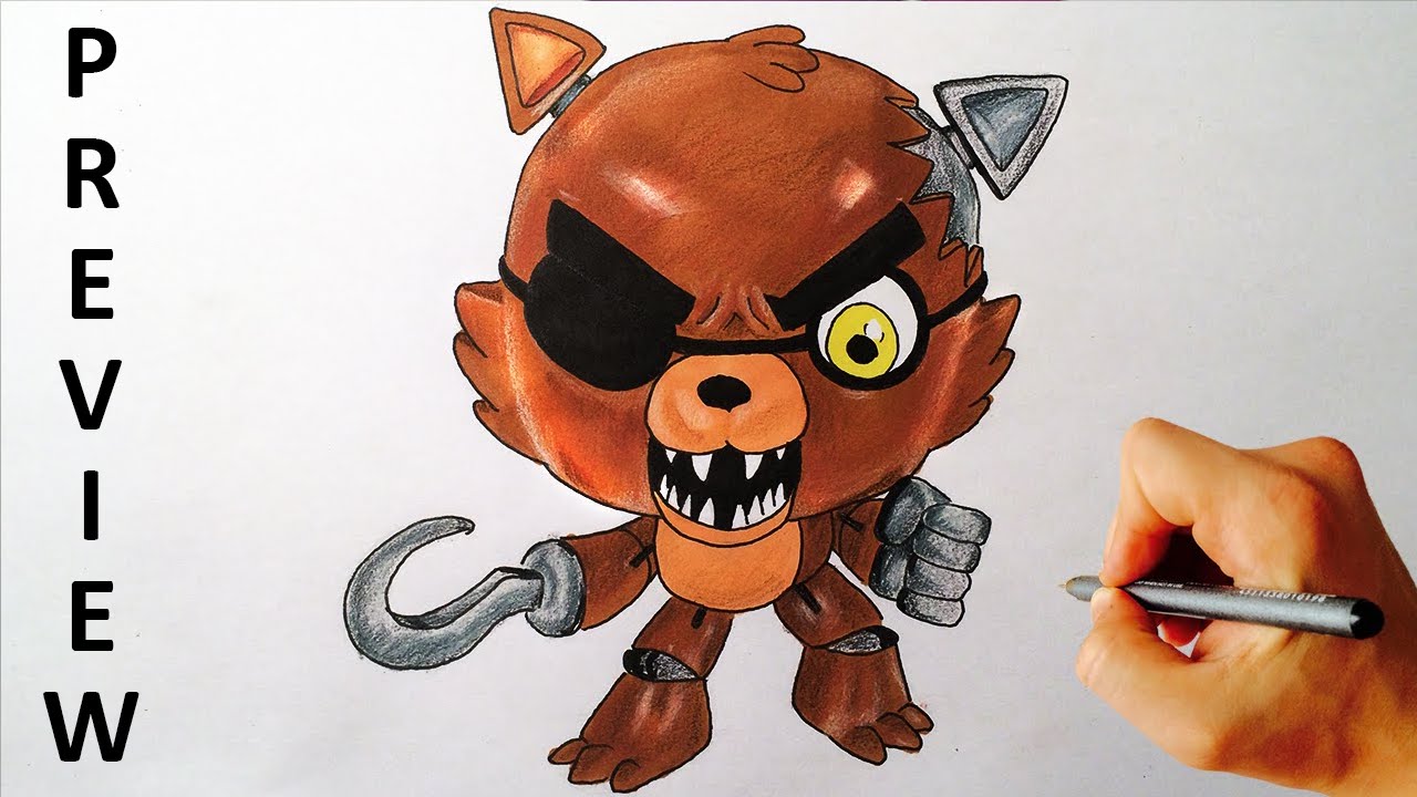 How to draw Foxy from Five Nights at Freddy's FNAF collector clip drawing lesson preview