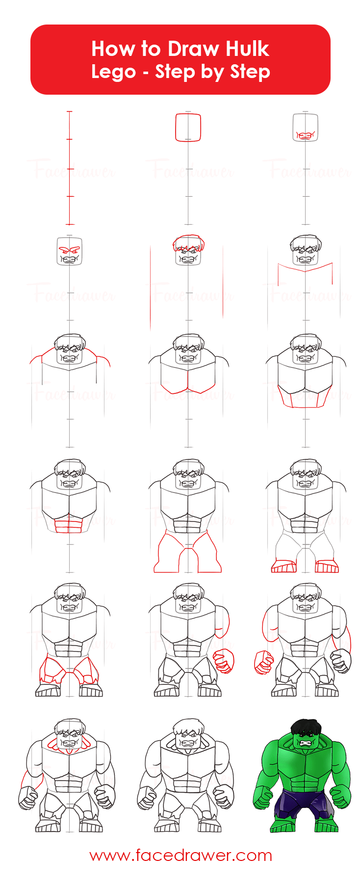 Lego Hulk Step by Step Art Lesson. Learn How to Draw