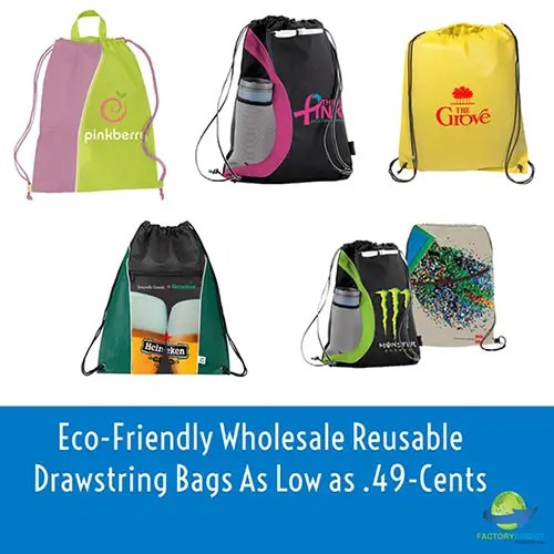 EcoFriendly Wholesale Reusable Drawstring Bags As Low as .49 Cents