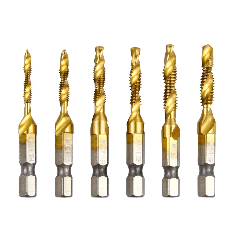 YIYITOOLS Titanium Combination Tap Drill Bit Set 6 Pcs Screw Tapping