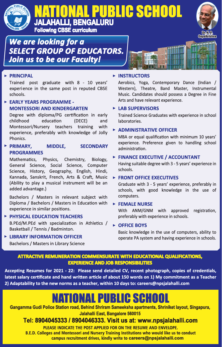 National Public School Wanted Teaching and NonTeaching Faculty