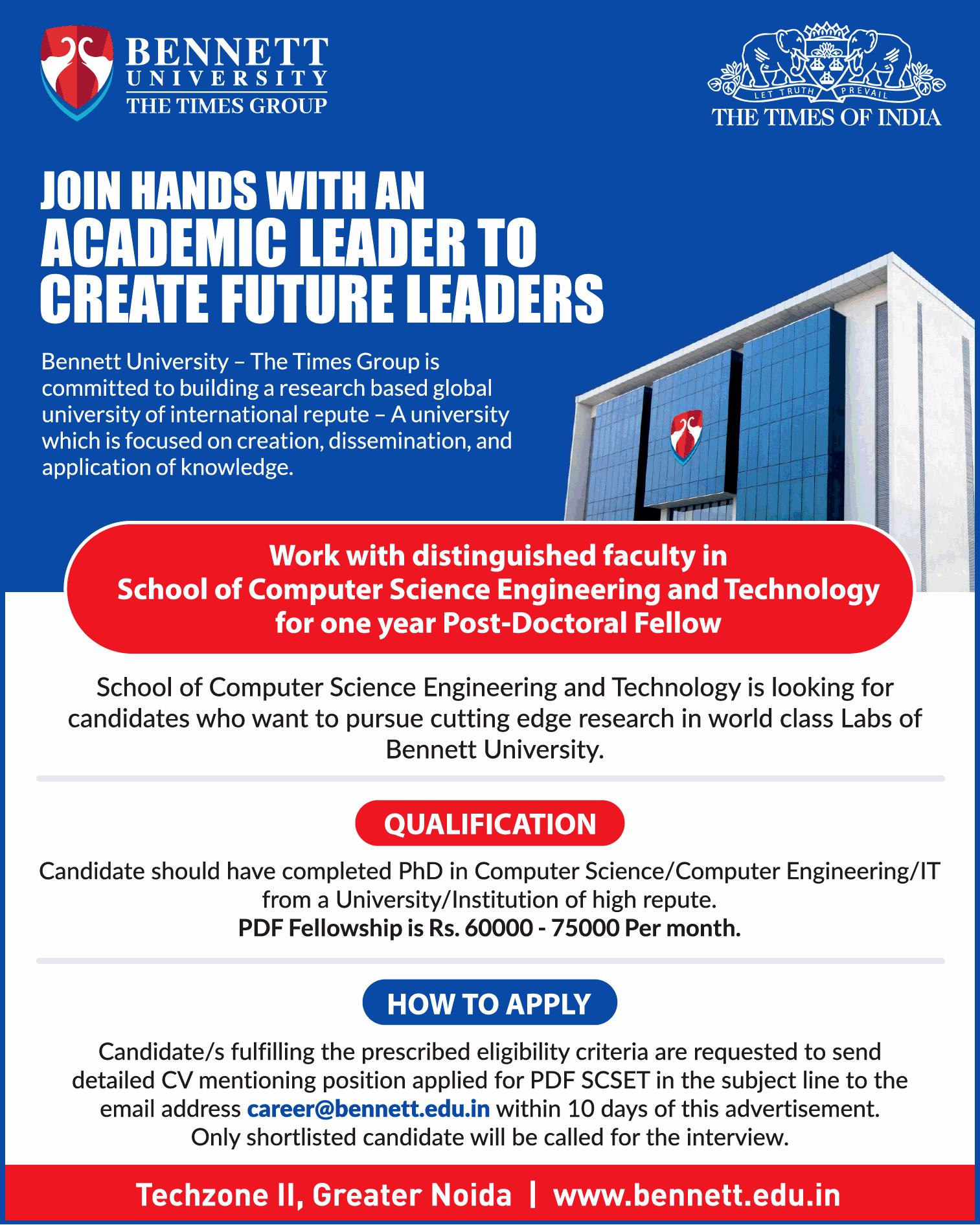 University, Uttar Pradesh Wanted Post Doctoral Fellow FacultyPlus