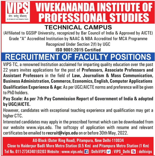 Vivekananda Institute of Professional Studies, New Delhi Wanted