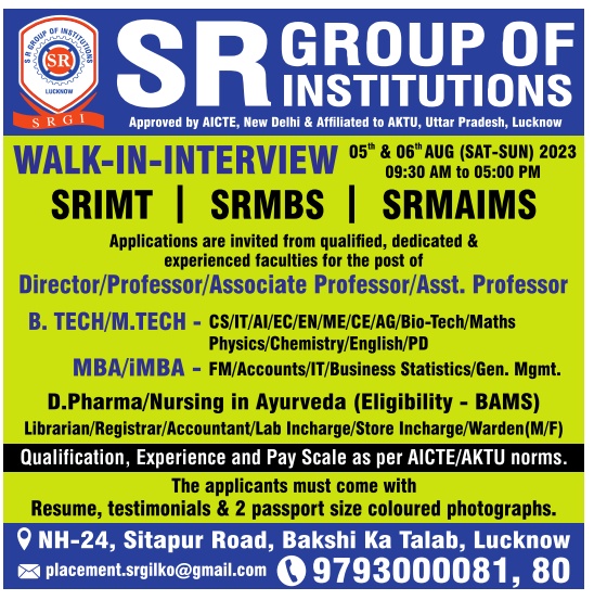 Teaching Faculty and NonTeaching Jobs SR Group of Institutions