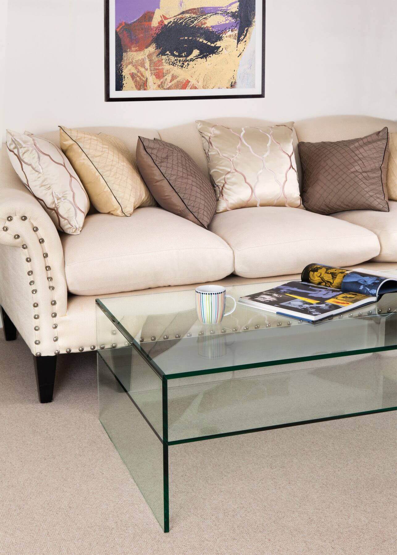 Demure Rectangular Glass Coffee Table & Shelf Modern Glass FADS