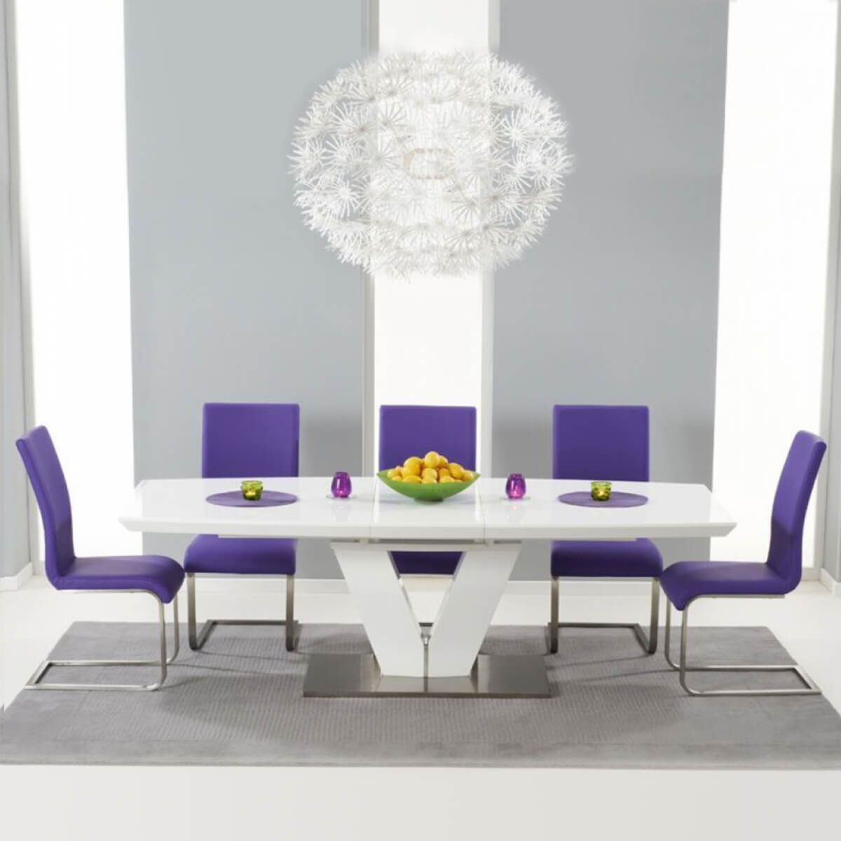 Round glass dining table and 4 pink velvet dining chairs set kitchen diningroom. Malibu White Gloss Dining Table Multi Colour Dining Chairs Fads