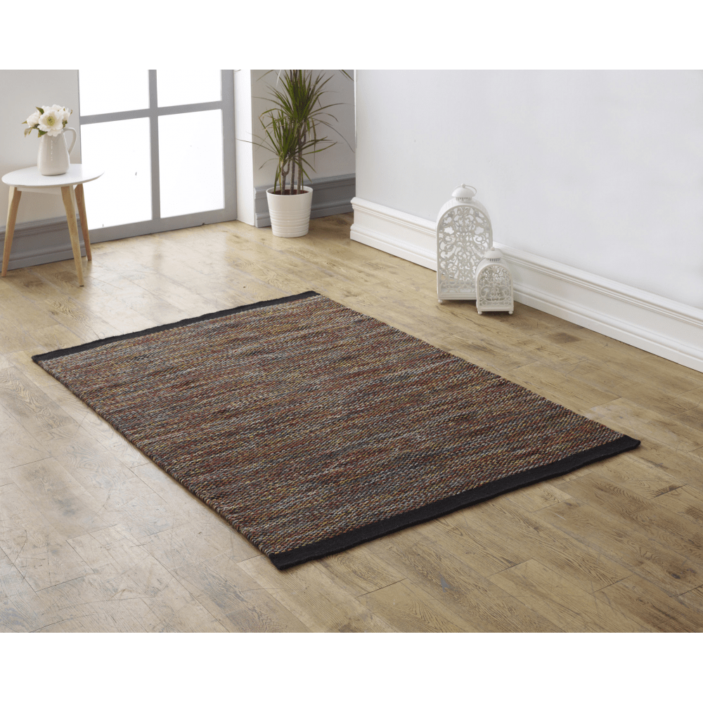 Rep HandWoven Flatweave Rug Black, Brown or Multicoloured FADS