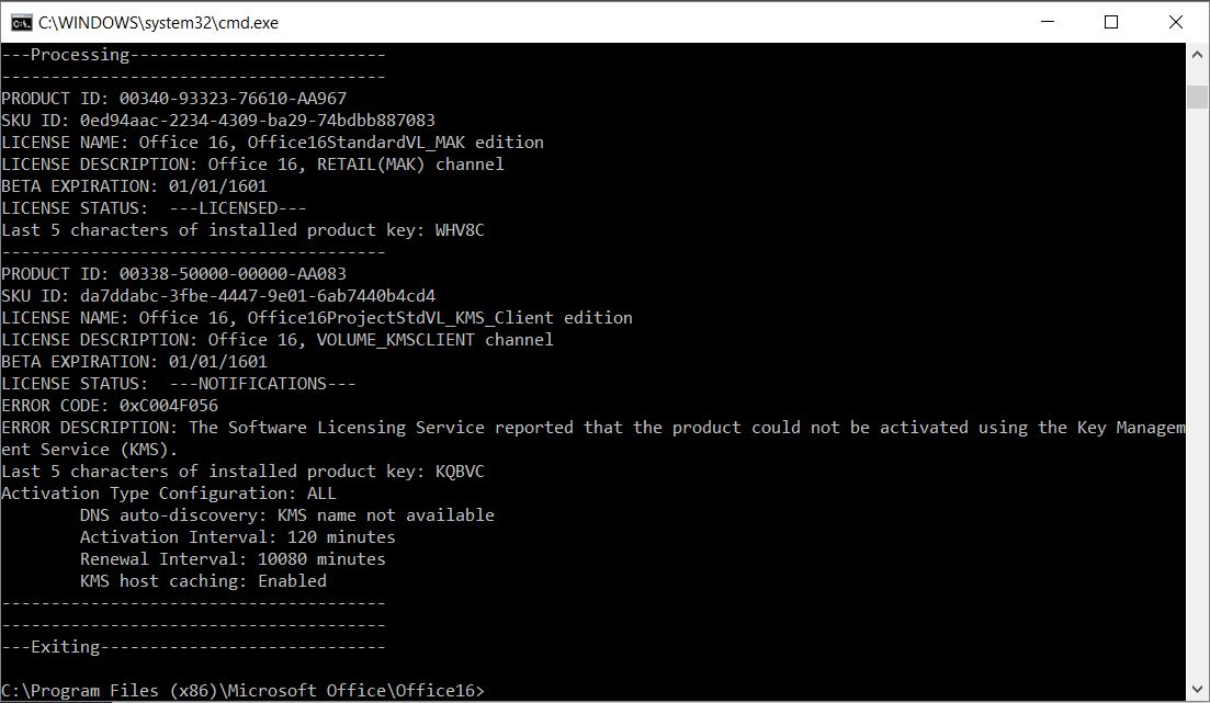 Supprimer clé de licence office 365 ou Office 2016
