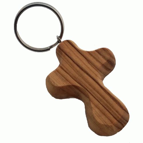 olive wood cross keyring