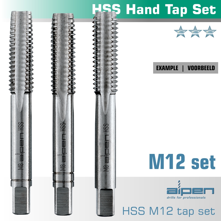 HAND TAP SET IN POUCH M12 HSS 1.75MM PITCH Fallons