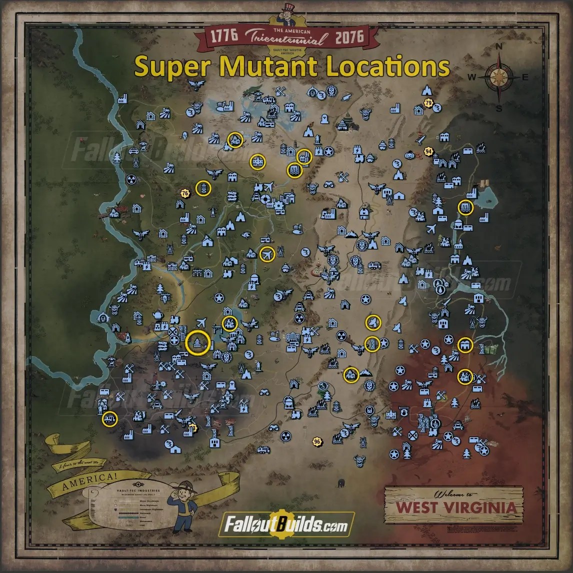 Fallout 76 Super Mutant Locations Map