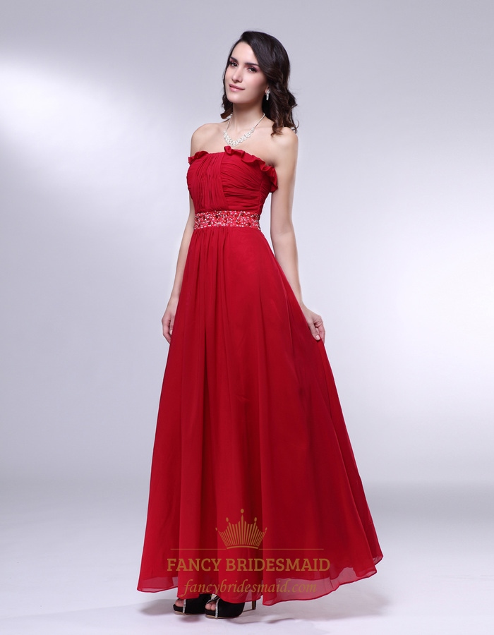 Burgundy Chiffon Bridesmaid Dresses, Strapless Chiffon Prom Dress