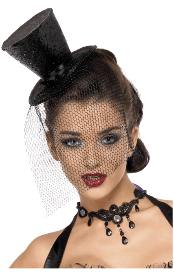 Mini Glitter Top Hat BLACK Angels Fancy Dress Warehouse