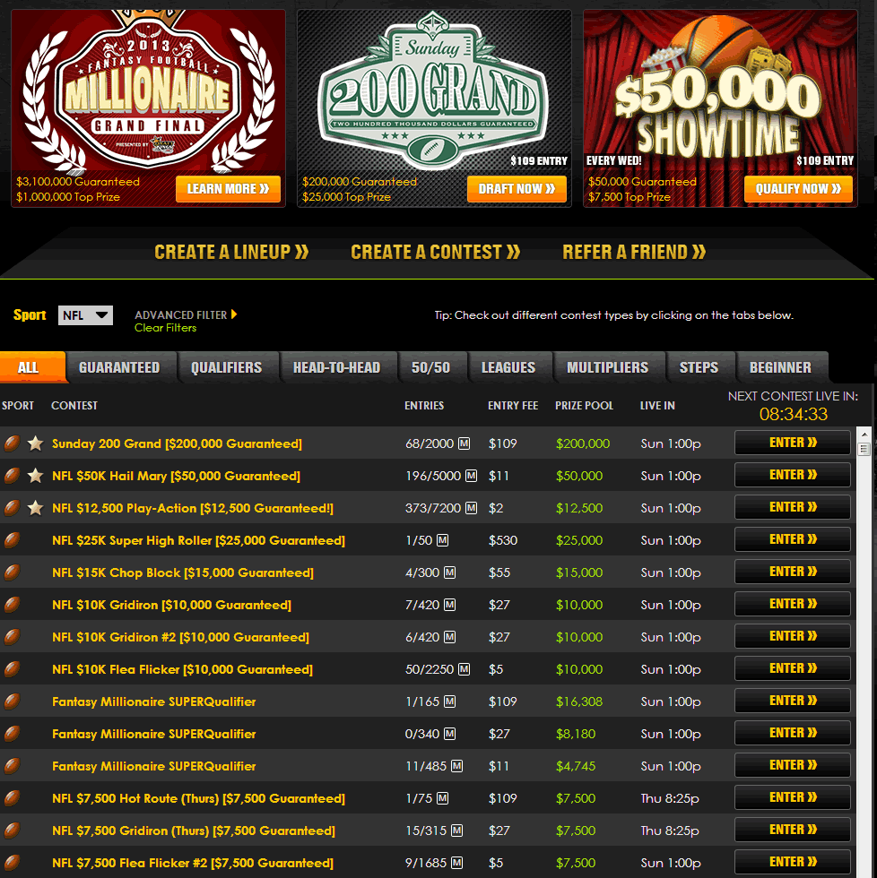 Draft Kings Fantasy Football Play For Real Money