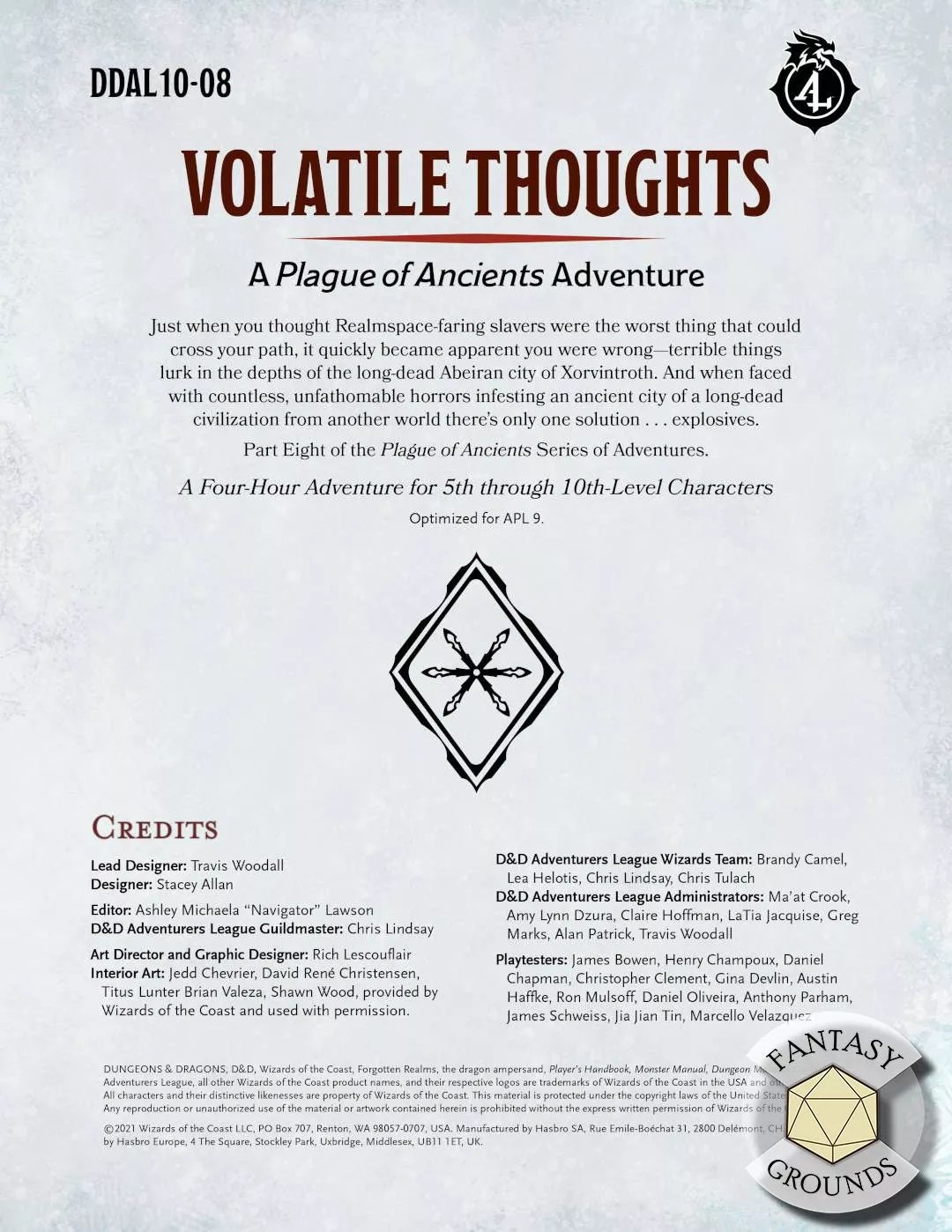 D&D Adventurers League 1008 Volatile Thoughts for Fantasy Grounds