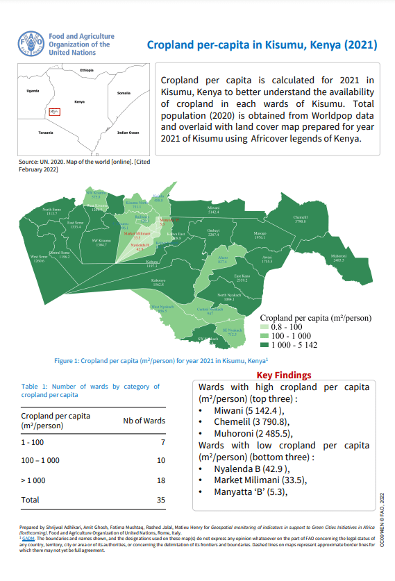 Cropland percapita in Kisumu, Kenya (2021) Geospatial information