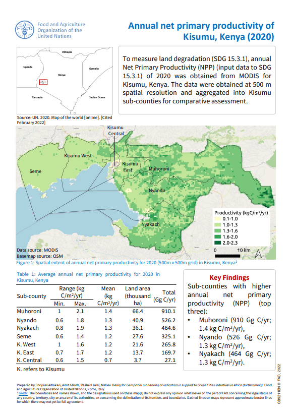 Annual net primary productivity of Kisumu, Kenya (2020) Geospatial