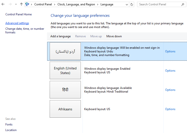 How to change system language windows 10