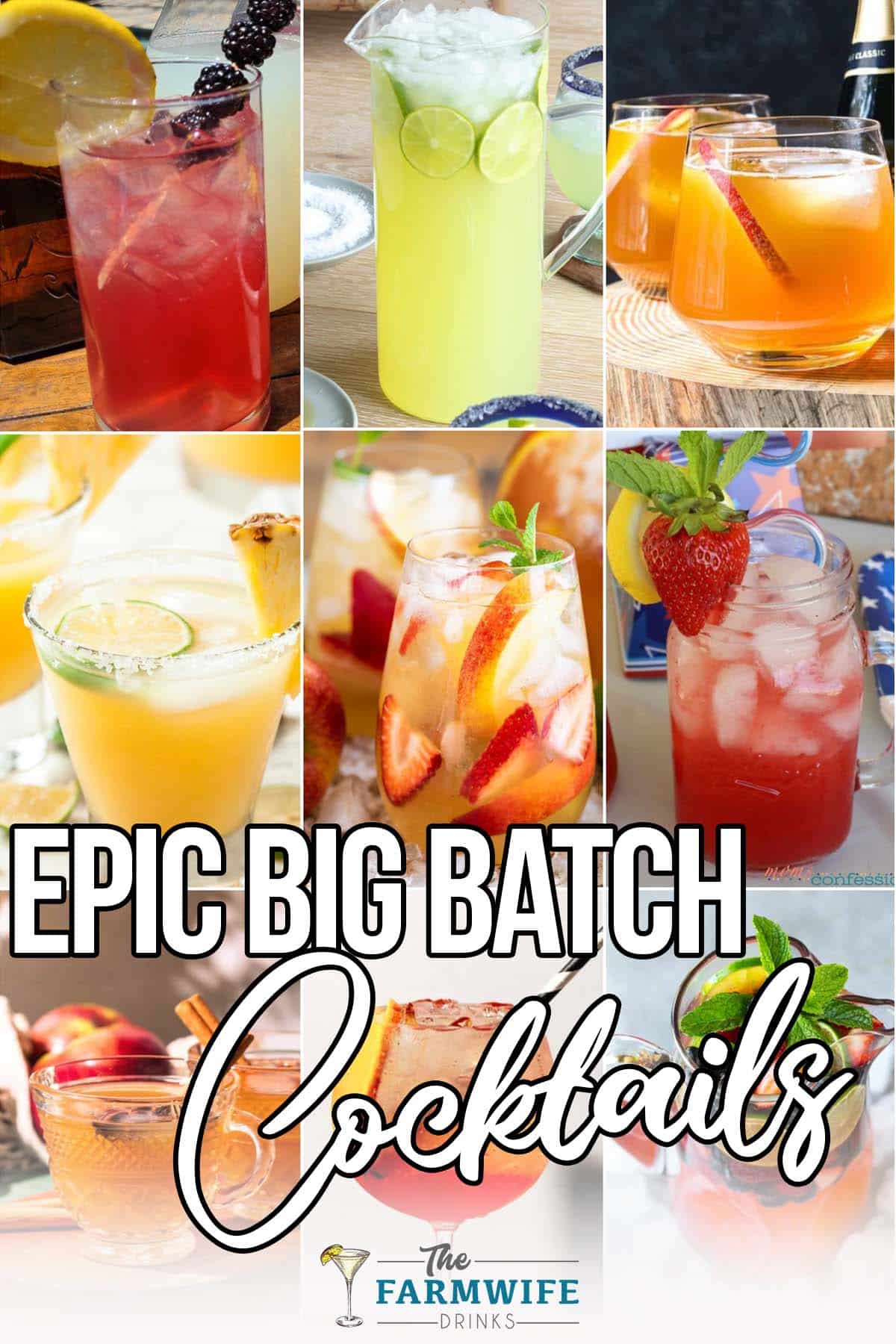 photo collage of cocktail recipes for large groups with text which