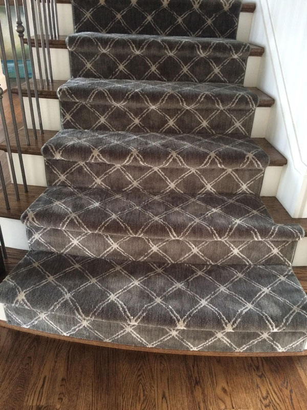 Patterned Grey and White Stair Runner Custom Carpets & Rugs Farsh