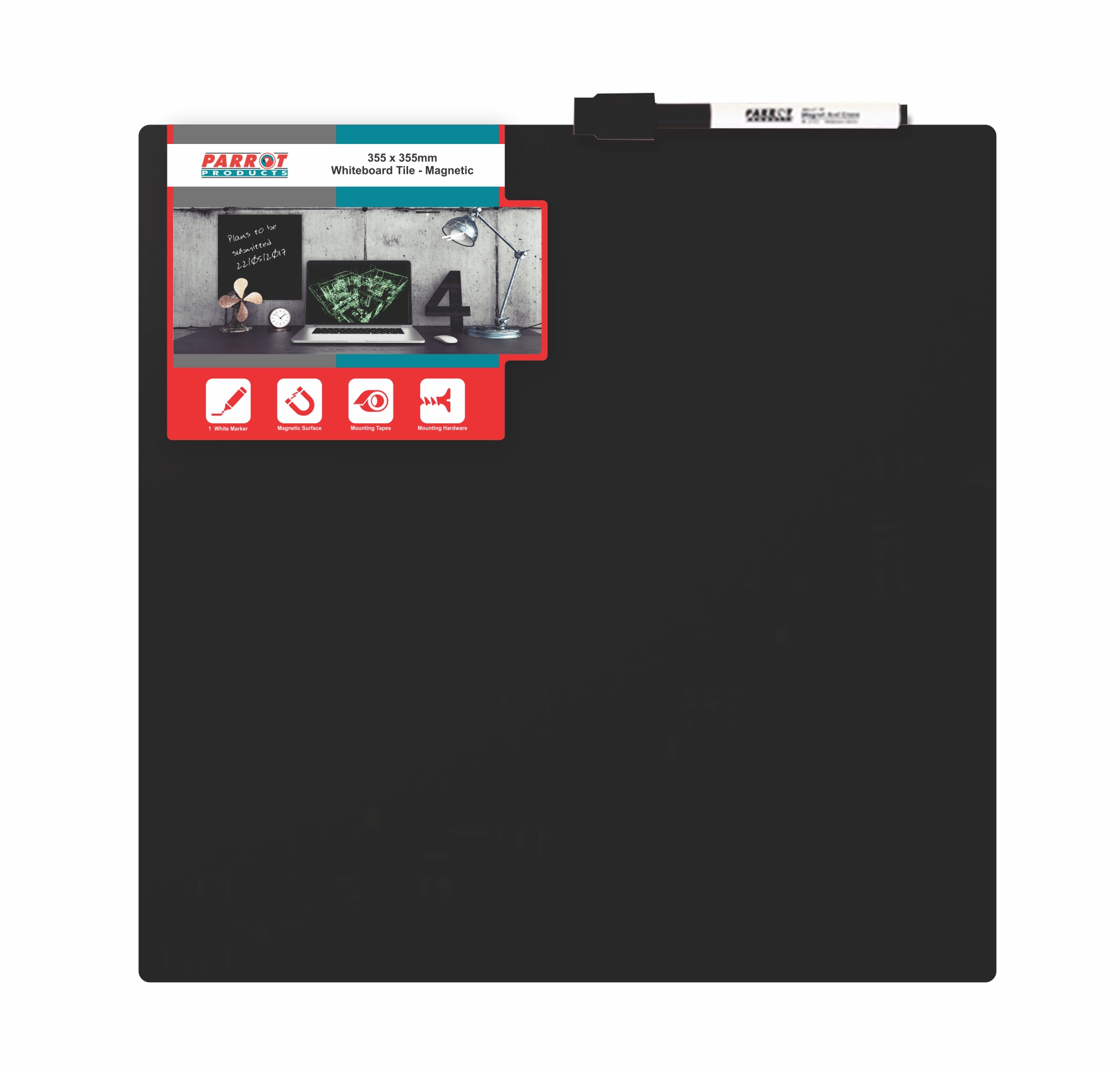 WHITEBOARD TILE 355x355mm BLACK Farzco