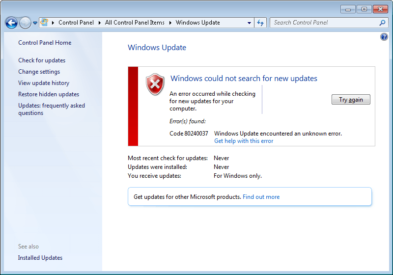 How to fix unsupported hardware, error code 80240037 Fastoe