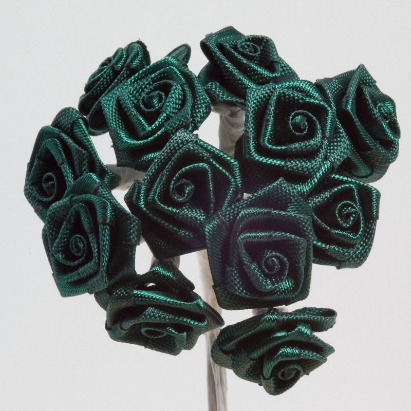 Bottle Green Ribbon Roses Favour This