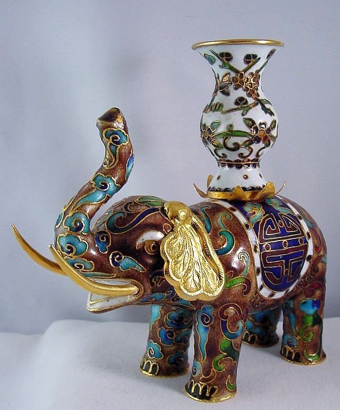 Cloisonne Elephant Candle Holder Unique! and Vintage Fayrehale Farm