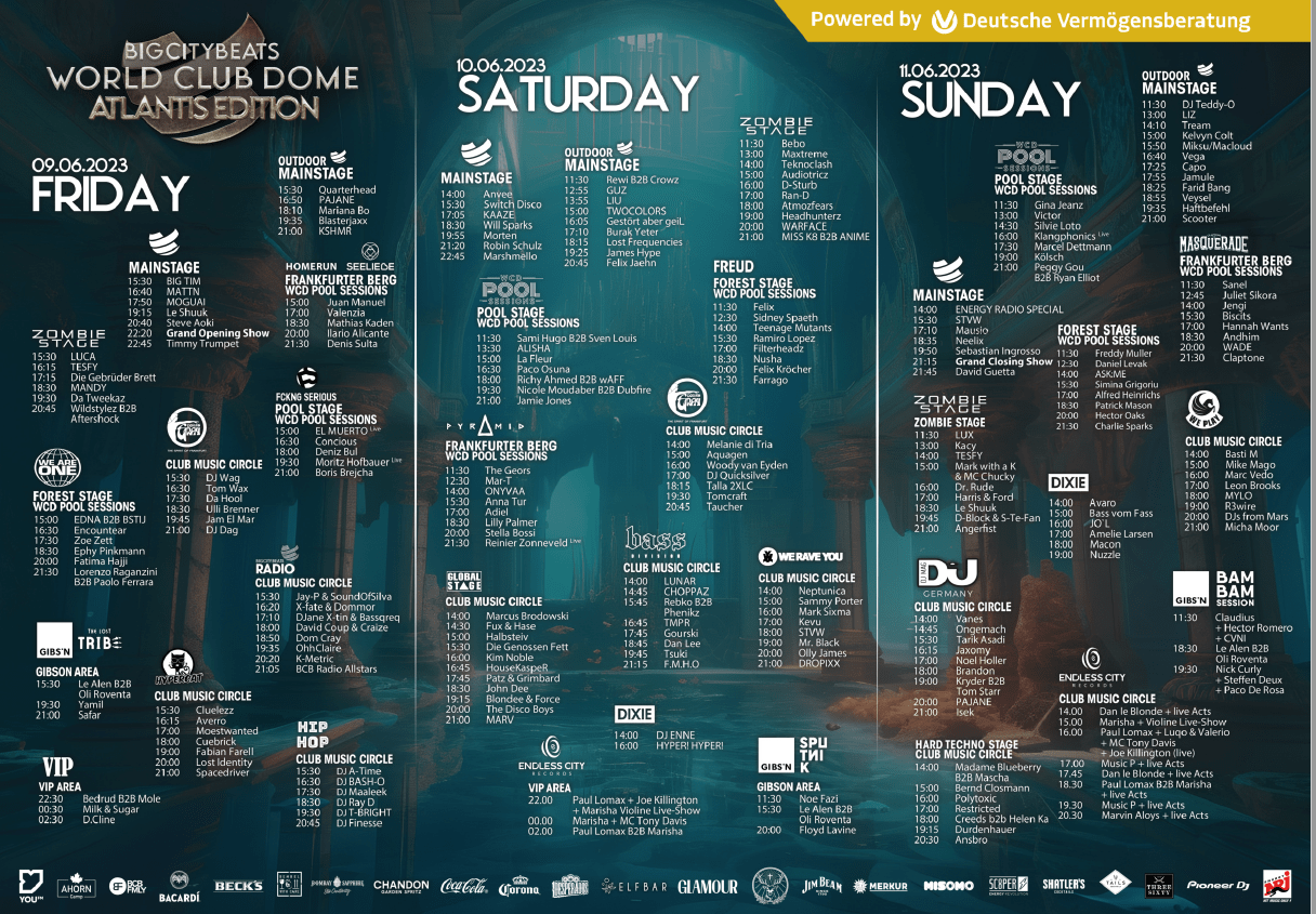 Heute beginnt der World Club Dome Atlantis Edition hier ist der Timetable