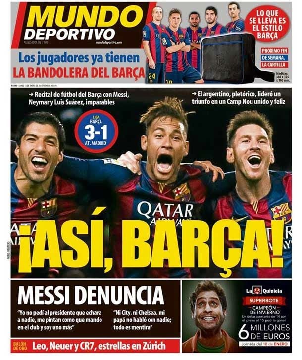 Portada Mundo Deportivo (12/01/2015) ¡Así, Barça!