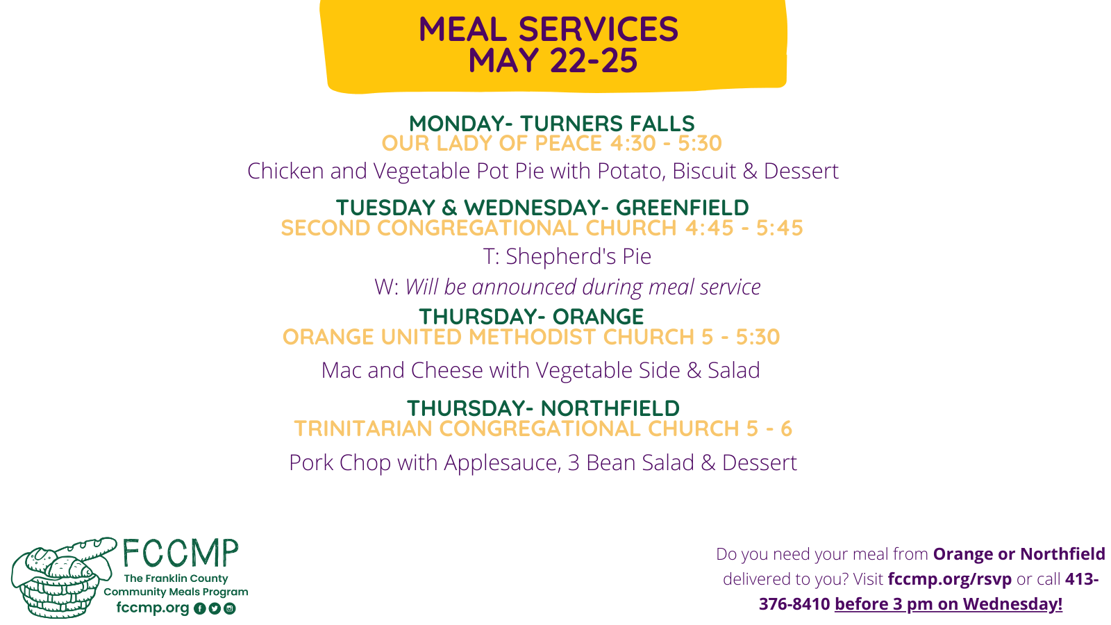 Meal Services May 2225, 2023 Franklin County Community Meals Program