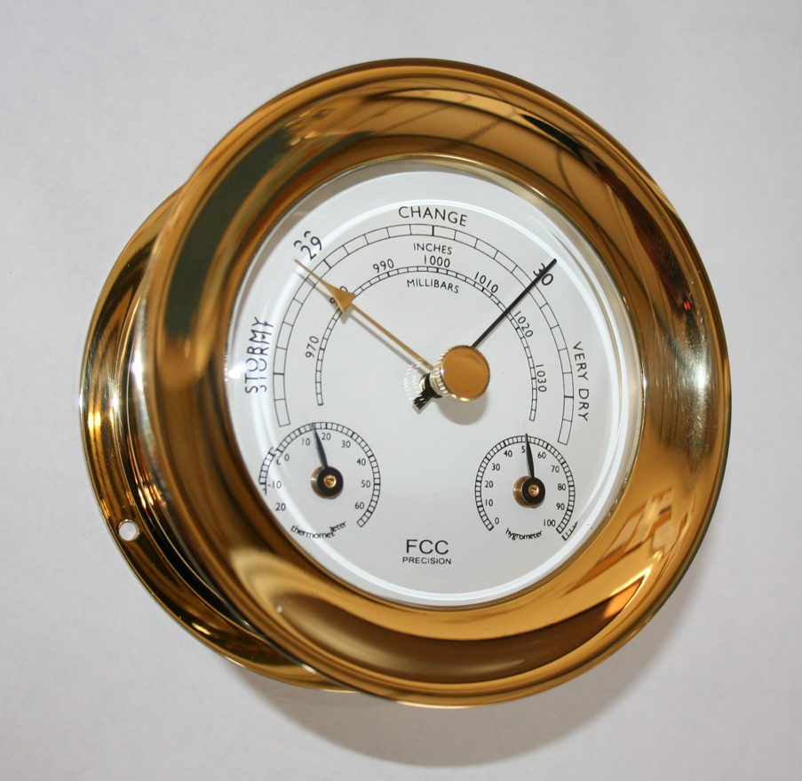 Brass Barometer Thermometer Hygrometer Capstan Style 115mm FCC Precision