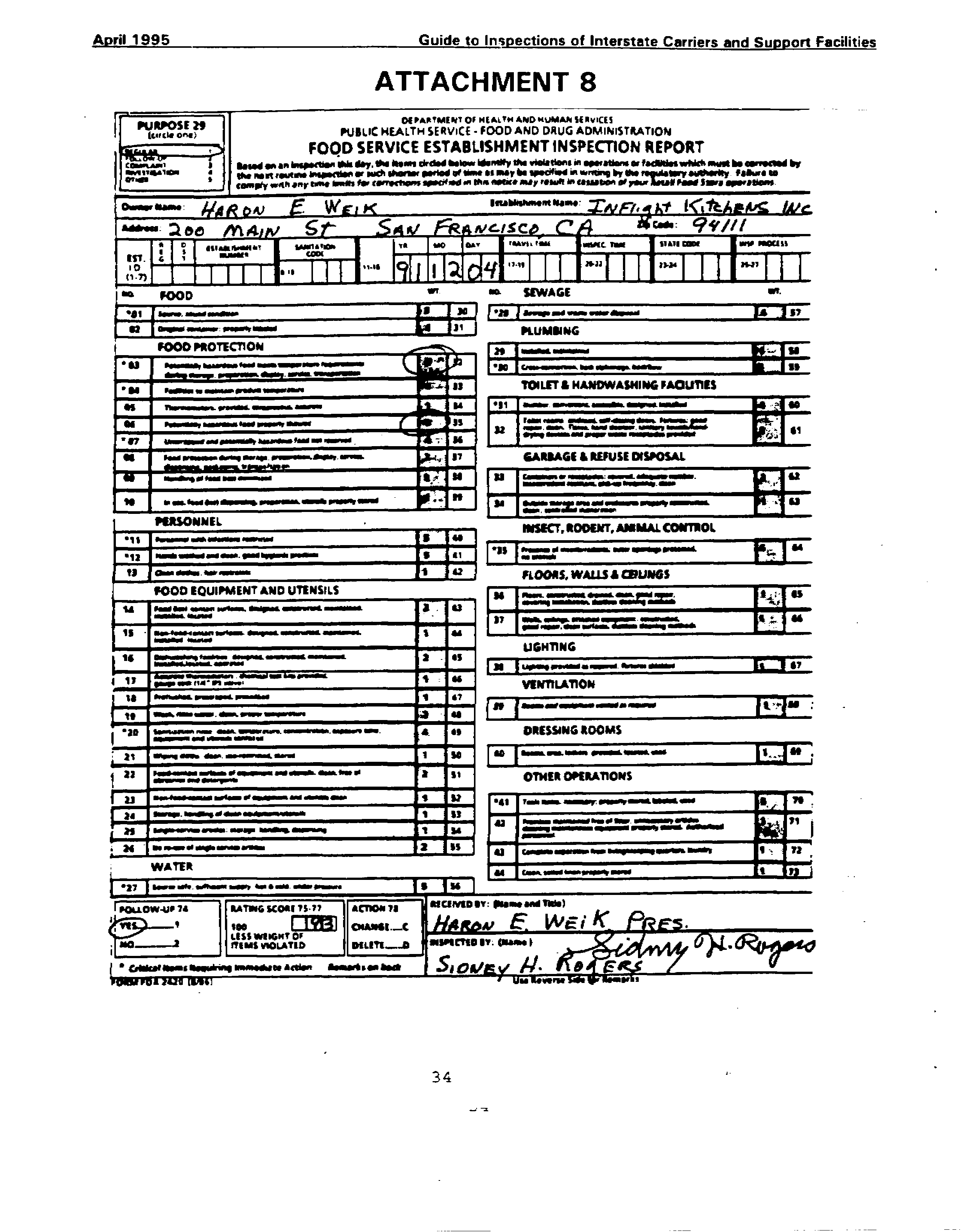 4. FDA2420 Food Service Establishment Inspection Report page 34 FDA