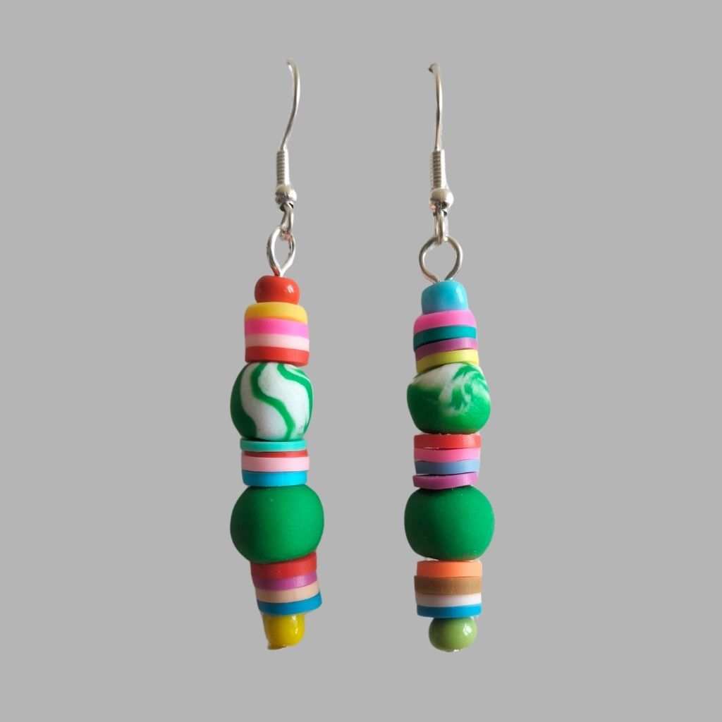 Green polymer clay earrings fun Featsy market