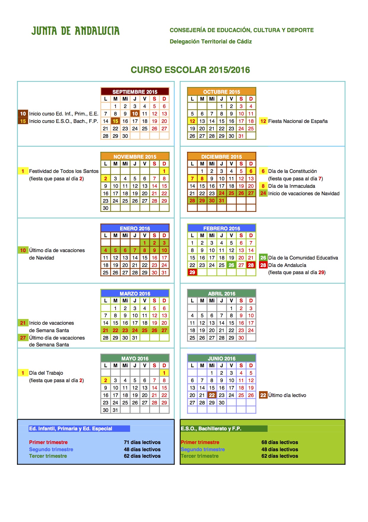 LA CLASE DE MANOLO Calendario escolar