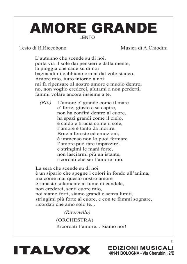 ChiodiniRiccobono "Amore grande" Slow. Mp3 FEDERICO BERTI