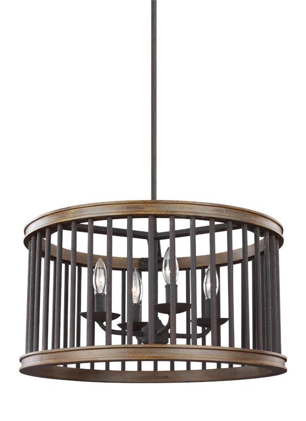 F3115/4WRI/TWO,4 Light Pendant,Weathered Rustic Iron / Textured